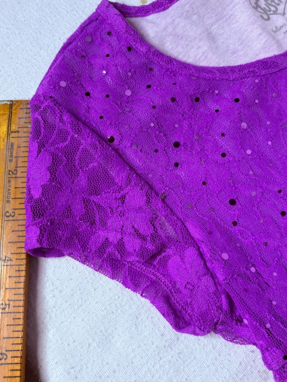 Justice Girls Purple Lace Overlay/Sequins Babydoll Sparkly Top Size 10 Y2K
